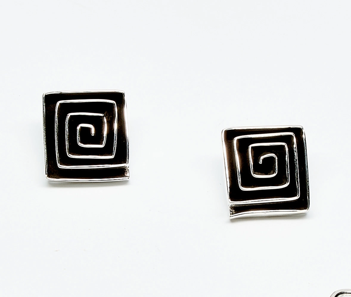 Square Oxidized Sterling Silver Maze Earrings
