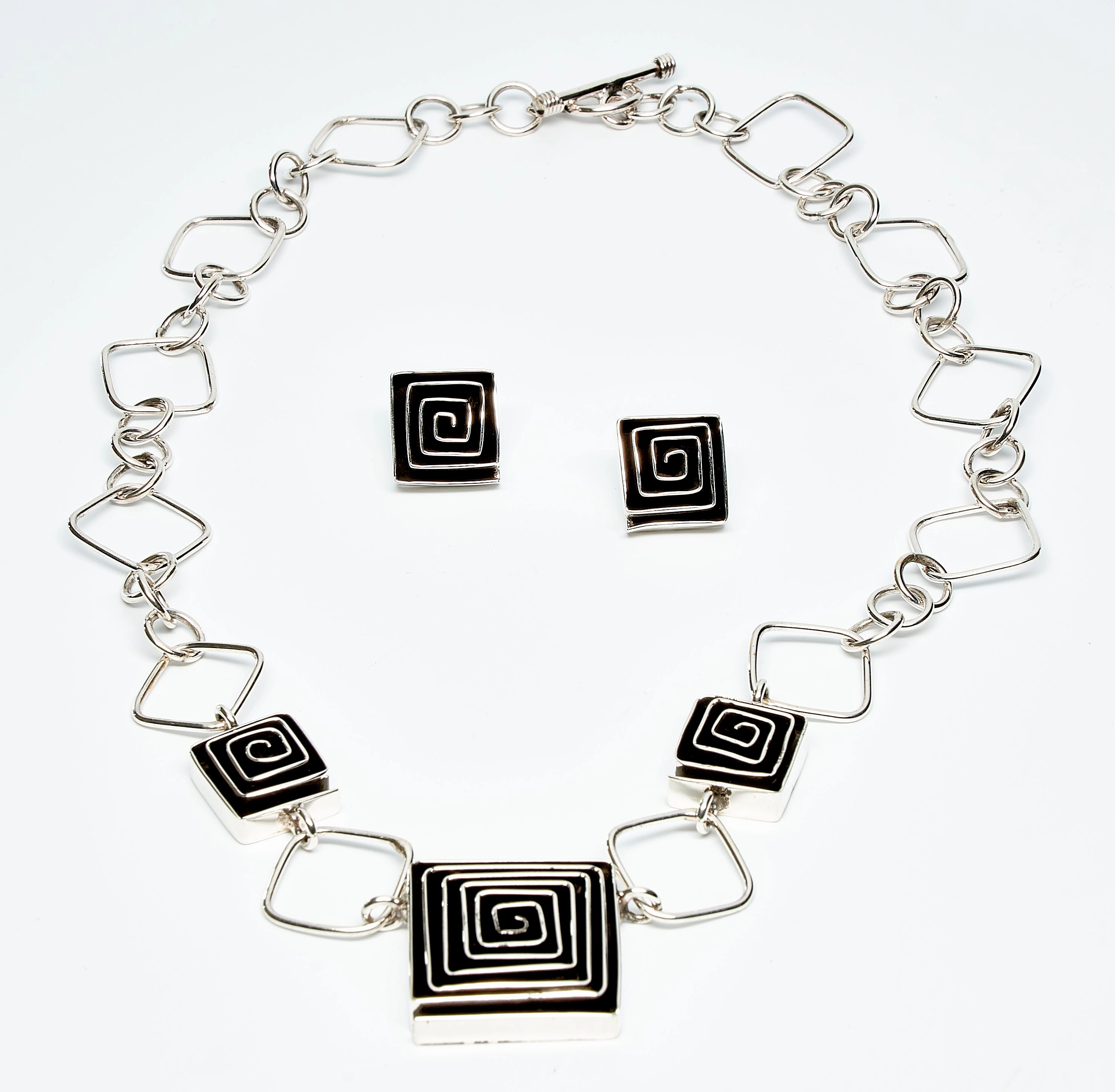Square Oxidized Sterling Silver Maze Earrings