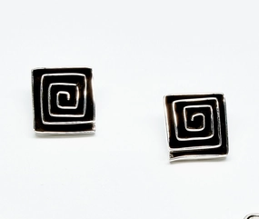 Square Oxidized Sterling Silver Maze Earrings