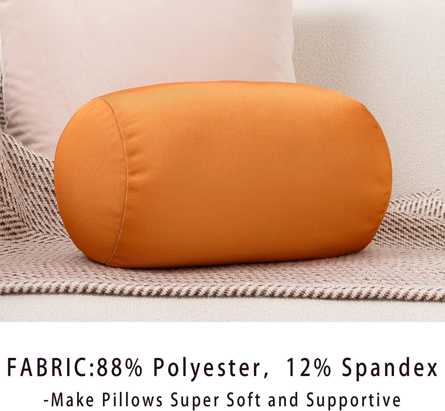 Squish Bean Bed Microbead Pillow Bolster Tube Body Pillow Smooth Cool Touch Fabric Neck & Back Support Throw Travel Pillow Fun Colors (Coffee)