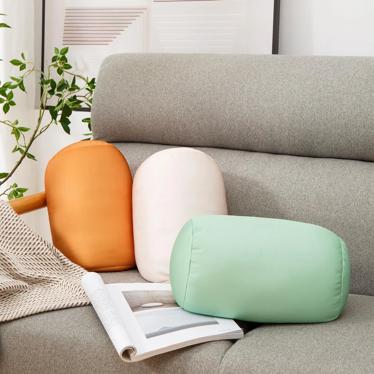 Squish Bean Bed Microbead Pillow Bolster Tube Body Pillow Smooth Cool Touch Fabric Neck & Back Support Throw Travel Pillow Fun Colors (Coffee)