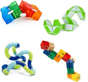 Star Magic Twister Fidgets,Set of 4 Dexterity Hand Coordination Finge fidgets Including Snap & Twist Wacky Track , Genuine Tangle Jr, Wooden Magic Twister, Infinite Fidget Puzzle Cube