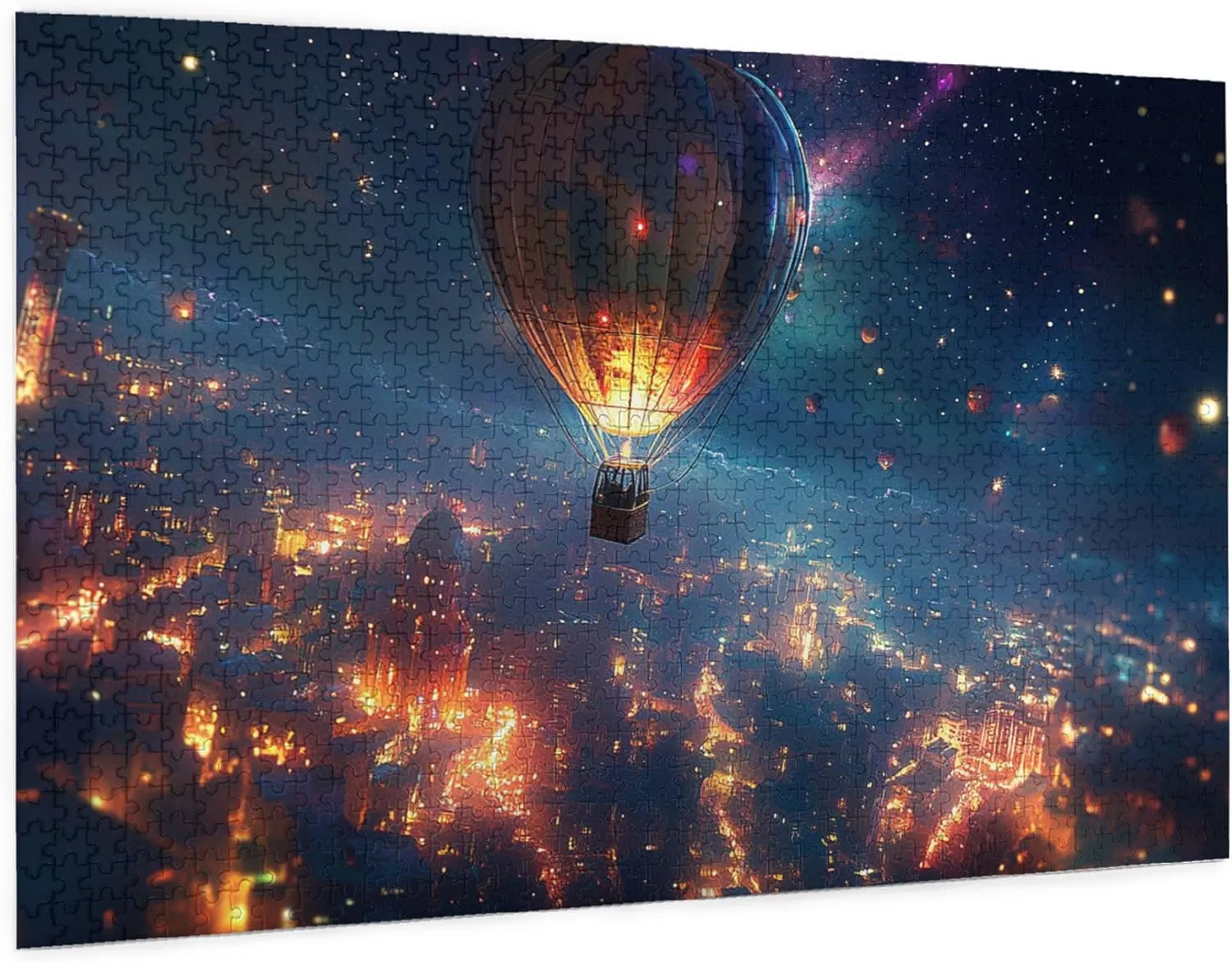 Starry Sky Hot Air Balloon Puzzle 1000 Pcs, Unique Adult Artwork Creative Entertainment Game and Holiday Party Gift Artwork Wall Home Decoration, Wooden Puzzle for Adults