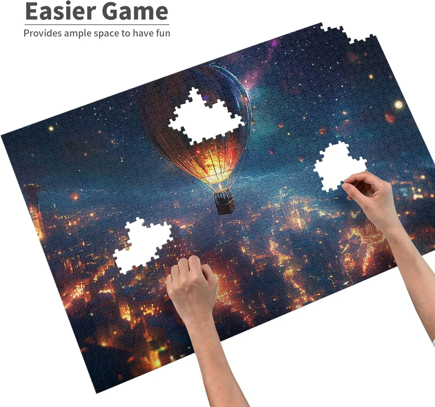 Starry Sky Hot Air Balloon Puzzle 1000 Pcs, Unique Adult Artwork Creative Entertainment Game and Holiday Party Gift Artwork Wall Home Decoration, Wooden Puzzle for Adults