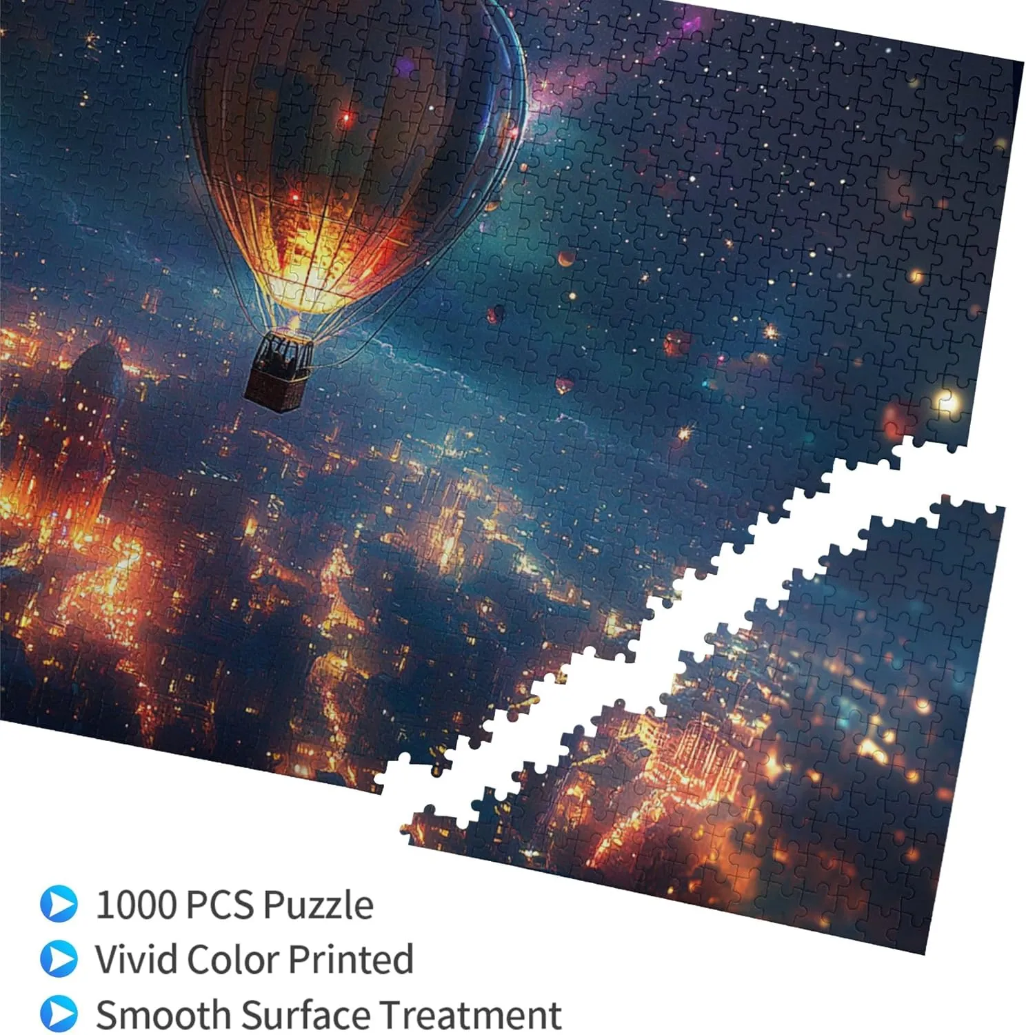 Starry Sky Hot Air Balloon Puzzle 1000 Pcs, Unique Adult Artwork Creative Entertainment Game and Holiday Party Gift Artwork Wall Home Decoration, Wooden Puzzle for Adults