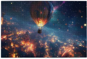 Starry Sky Hot Air Balloon Puzzle 1000 Pcs, Unique Adult Artwork Creative Entertainment Game and Holiday Party Gift Artwork Wall Home Decoration, Wooden Puzzle for Adults