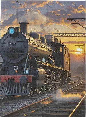 Steam Train Depart Sunset Puzzles 500 Pieces Personalized Jigsaw Puzzles Photos Puzzle for Adults Challenging Picture Puzzle with Storage Bag Puzzles for Men Women Home Decor (20.4" x 15")