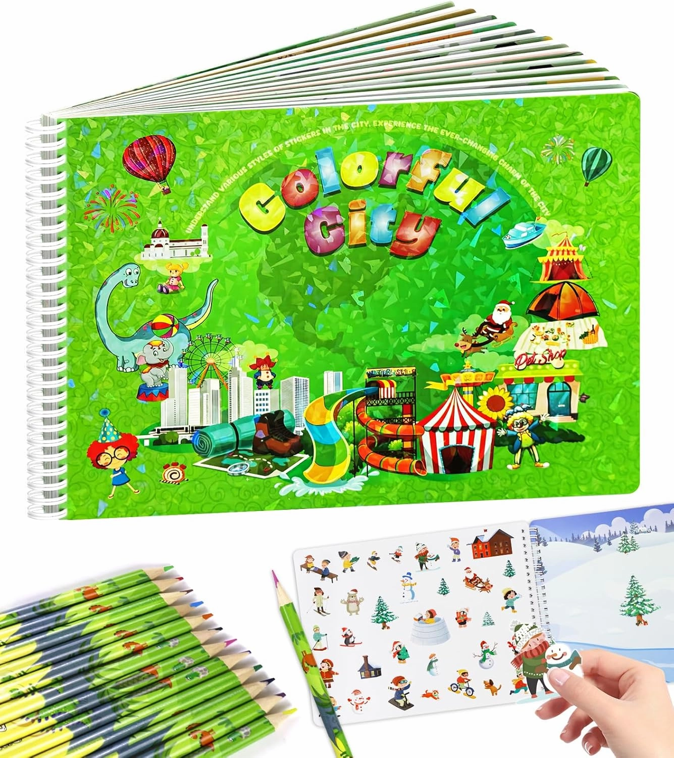 Sticker and Color Book, Animal Habitats Sticker Book for Kids, 700  Stickers and 12 Animal Habitat Scenes(Animals, Dinosaurs, City ​​Traffic) Activity Funny Sticker Books Educational Game