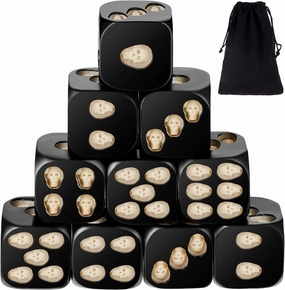 Sumind 10 Pieces Black Skull Dice Halloween 3D Skeleton Dice Decorative Mini Skull Face Gaming 0.7 Inch Cube with Flannel Bag for Club Pub Halloween Party