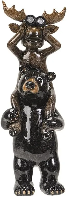 SUMMIT COLLECTION Gifts Western Moose Elk Sitting on Black Bear Shoulders with Binoculars Buddies Decorative Wildlife Polyresin Figurine Home Decor 10" H