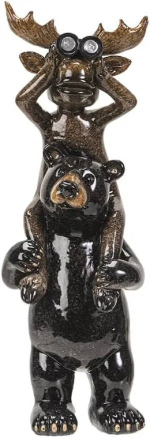 SUMMIT COLLECTION Gifts Western Moose Elk Sitting on Black Bear Shoulders with Binoculars Buddies Decorative Wildlife Polyresin Figurine Home Decor 10" H