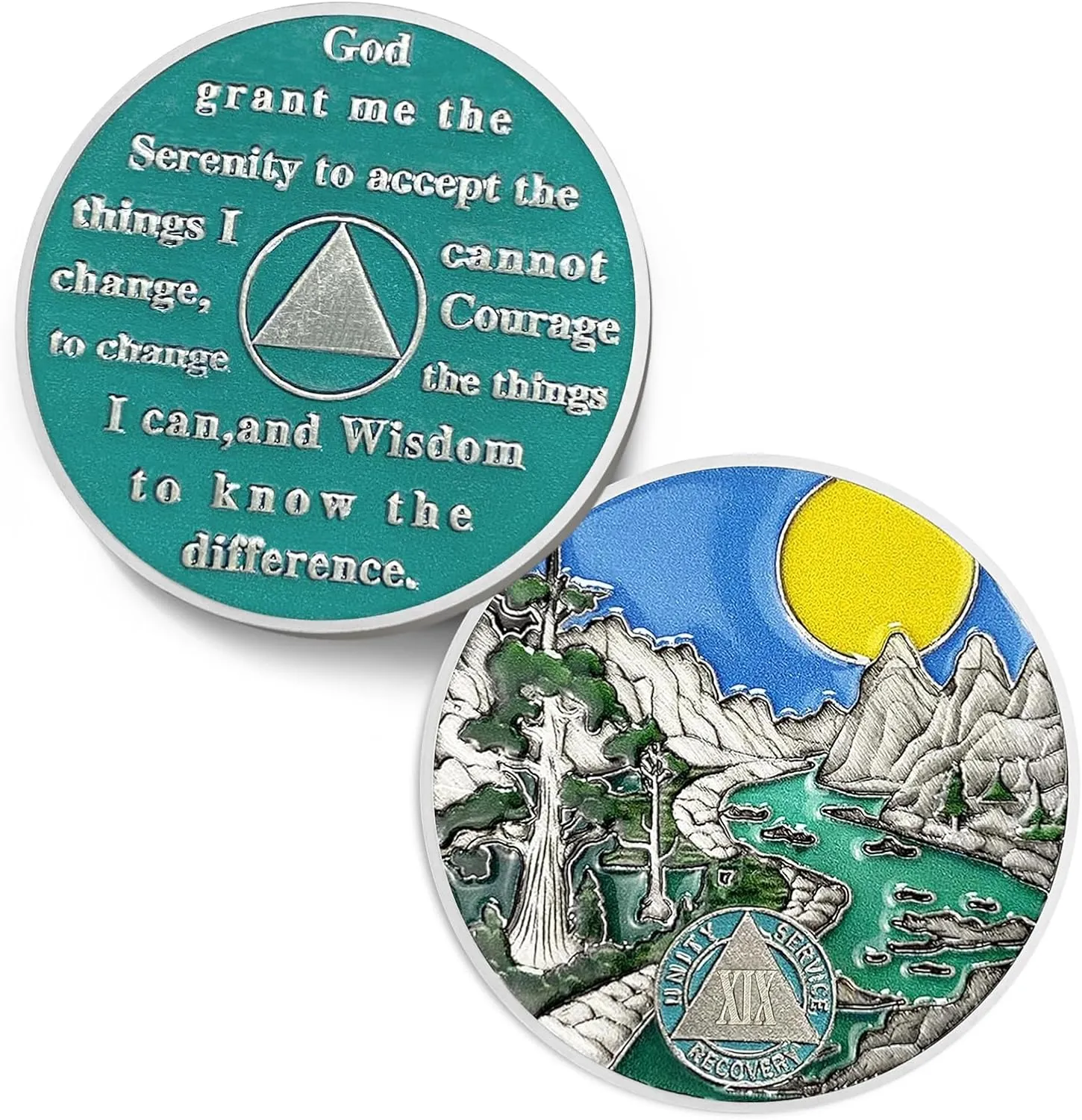 Sunlight 19 Year Sobriety Coin - Recovery 19 Year AA Coins - Serenity Prayer NA AA Chips and Medallions - 1-65 Prime Living Clean Sober Token - Narcotics Alcoholics Anonymous Gifts for Men Women