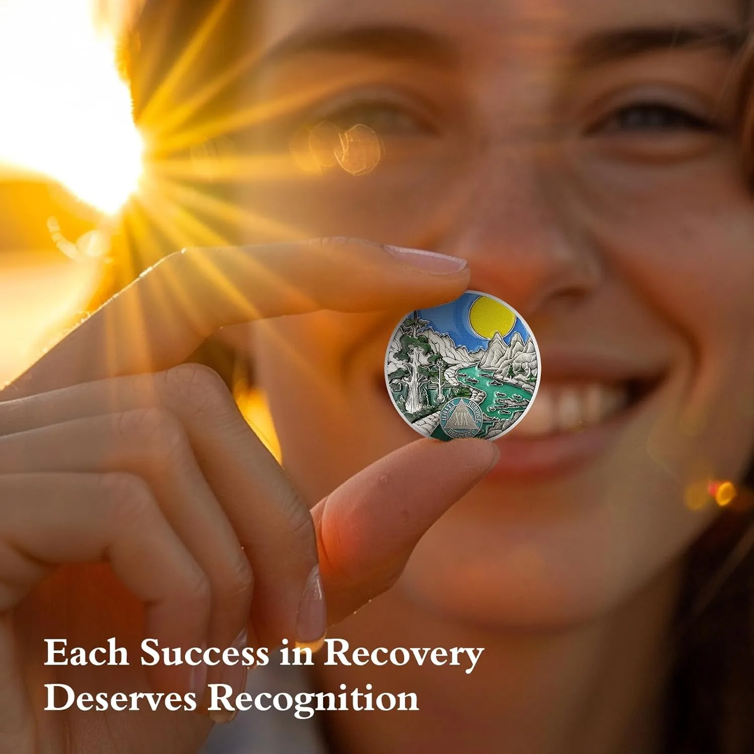 Sunlight 19 Year Sobriety Coin - Recovery 19 Year AA Coins - Serenity Prayer NA AA Chips and Medallions - 1-65 Prime Living Clean Sober Token - Narcotics Alcoholics Anonymous Gifts for Men Women