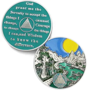 Sunlight 19 Year Sobriety Coin - Recovery 19 Year AA Coins - Serenity Prayer NA AA Chips and Medallions - 1-65 Prime Living Clean Sober Token - Narcotics Alcoholics Anonymous Gifts for Men Women
