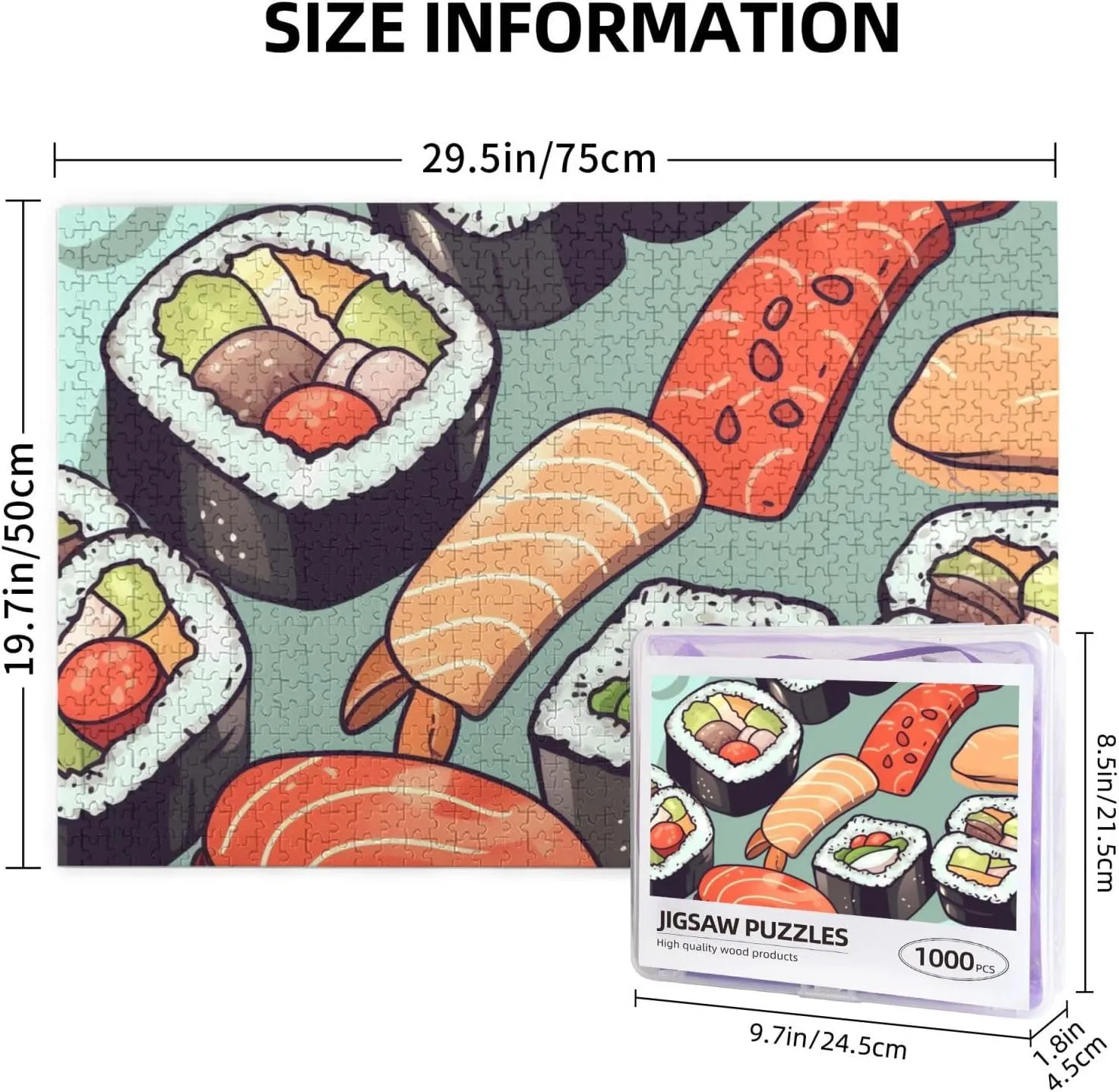 Sushi Puzzles 1000 Pieces with Storage Bag Personalized Jigsaw Puzzles for Men Women Picture Puzzle for Family Challenging Photos Puzzle for Home Decor (29.5"" x 19.7"")
