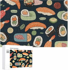 Sushi Food Pattern Puzzles 300 Pieces Personalized Jigsaw Puzzles Sushi Food Pattern Photo Puzzle Challenging Picture Puzzle for Adults Personaliz Jigsaw with Storage Bag (15.7" X 11")