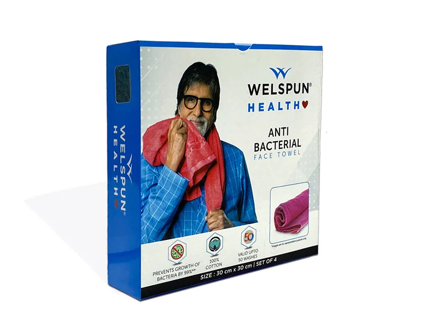 Teal - 4 Piece 100% Cotton Face Towel Set - Anti Bacterial By Welspun