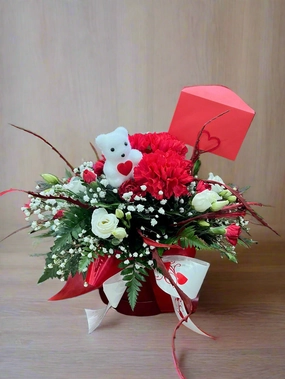 Teddy Bear Hatbox Arrangement