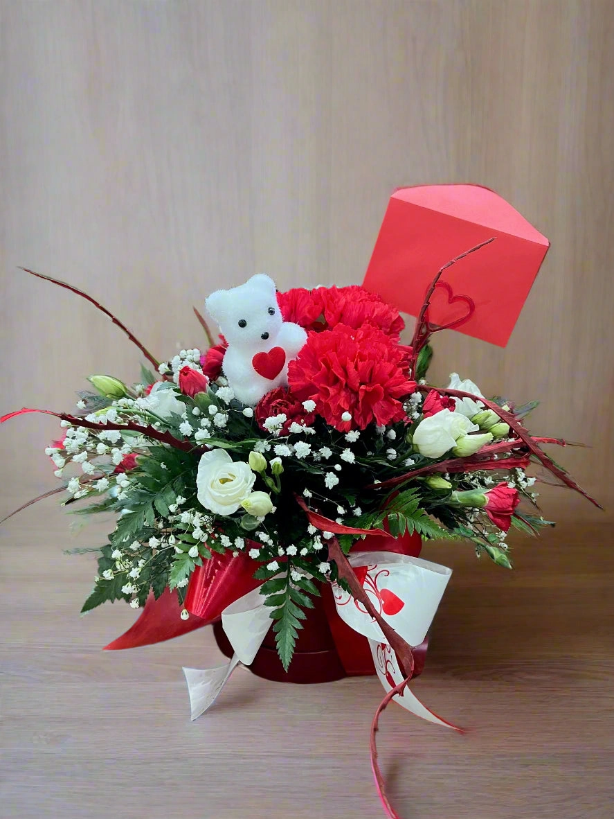 Teddy Bear Hatbox Arrangement