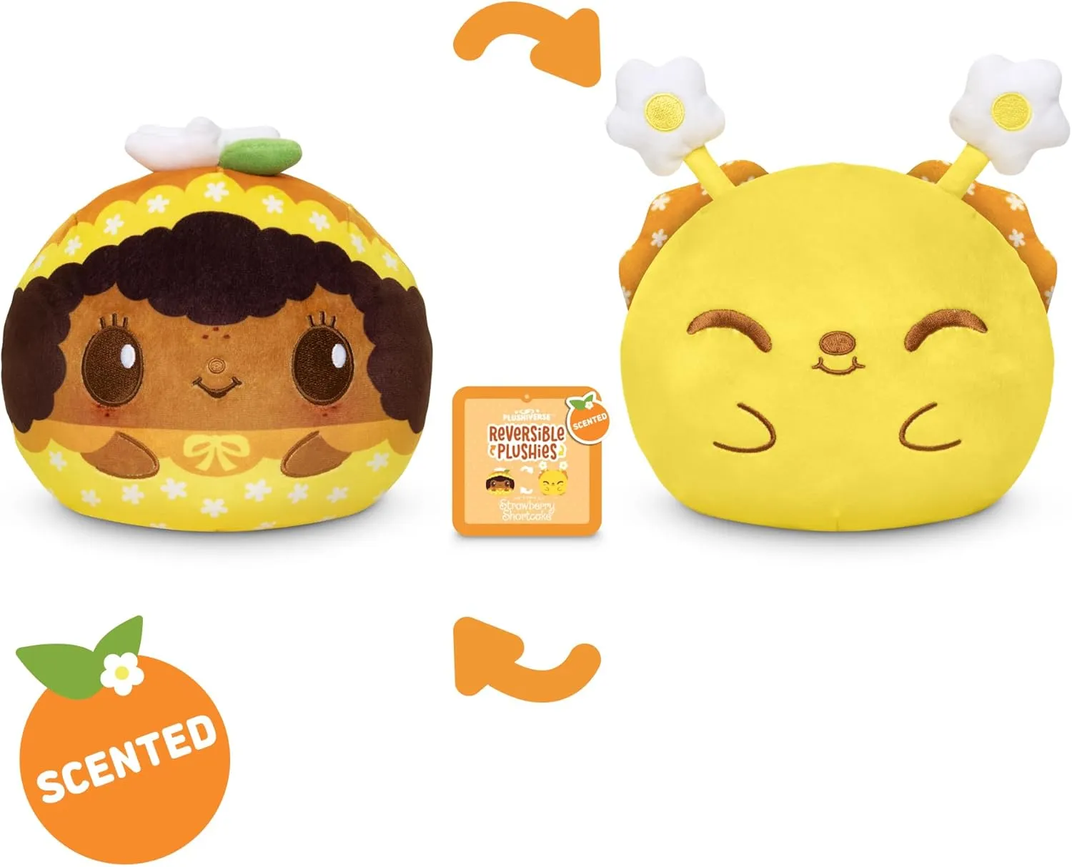 TeeTurtle Strawberry Shortcake Scented Reversible Plush - Orange Blossom and Marmalade - Cute Kawaii 6" Orange Scented Plushie
