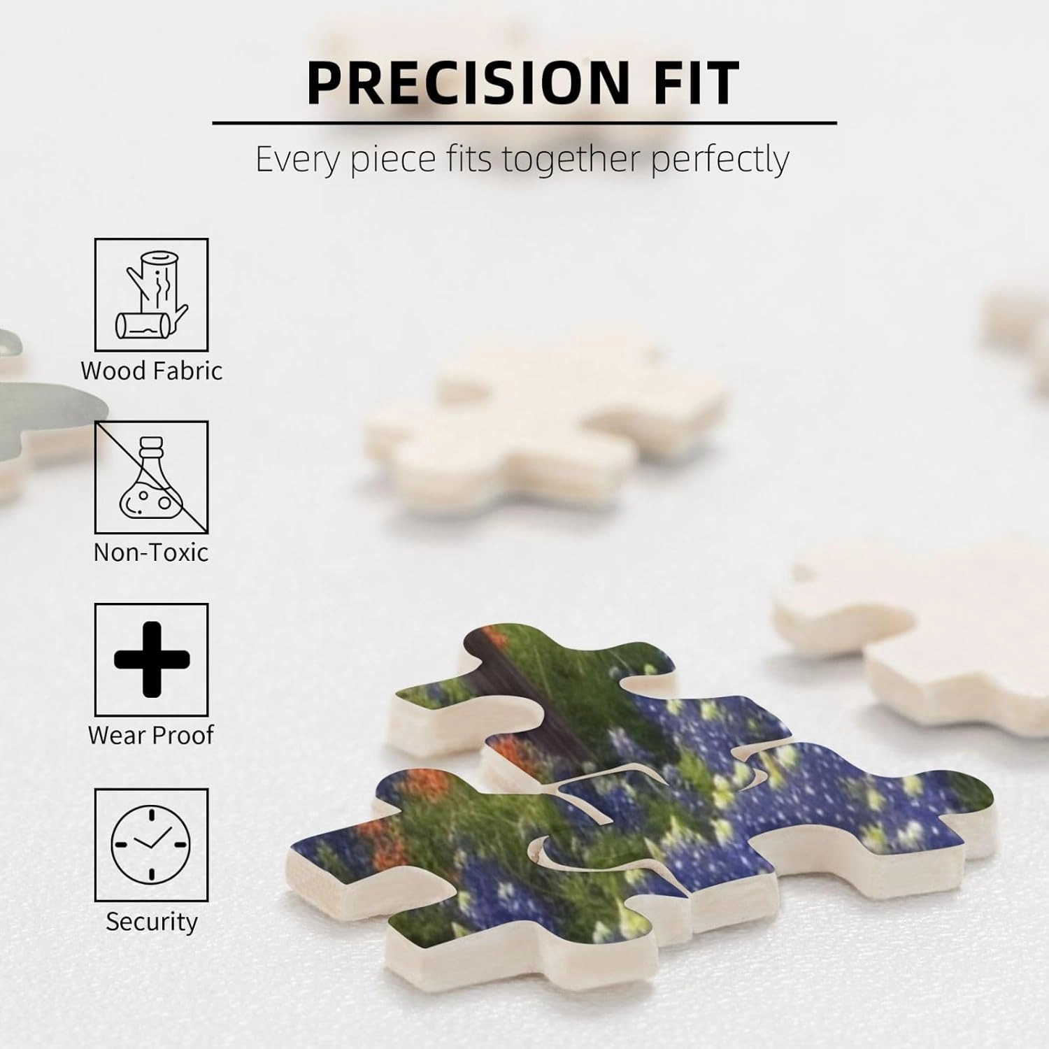 Texas Bluebonnets Scenery Puzzles 1000 Pieces Personalized Jigsaw Puzzles for Adults Personalized Picture with Storage Bag Puzzle Wooden Photos Puzzle for Family Home Decor (29.5" x 19.7")