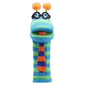 The Puppet Company Dylan Knitted - Colourful, Eco-Friendly Hand Puppet Toy with Glasses, Stripy Tie & Antennae - Fun & Interactive Companion for Imaginative Play - Made from Recycled Materials - 38cm