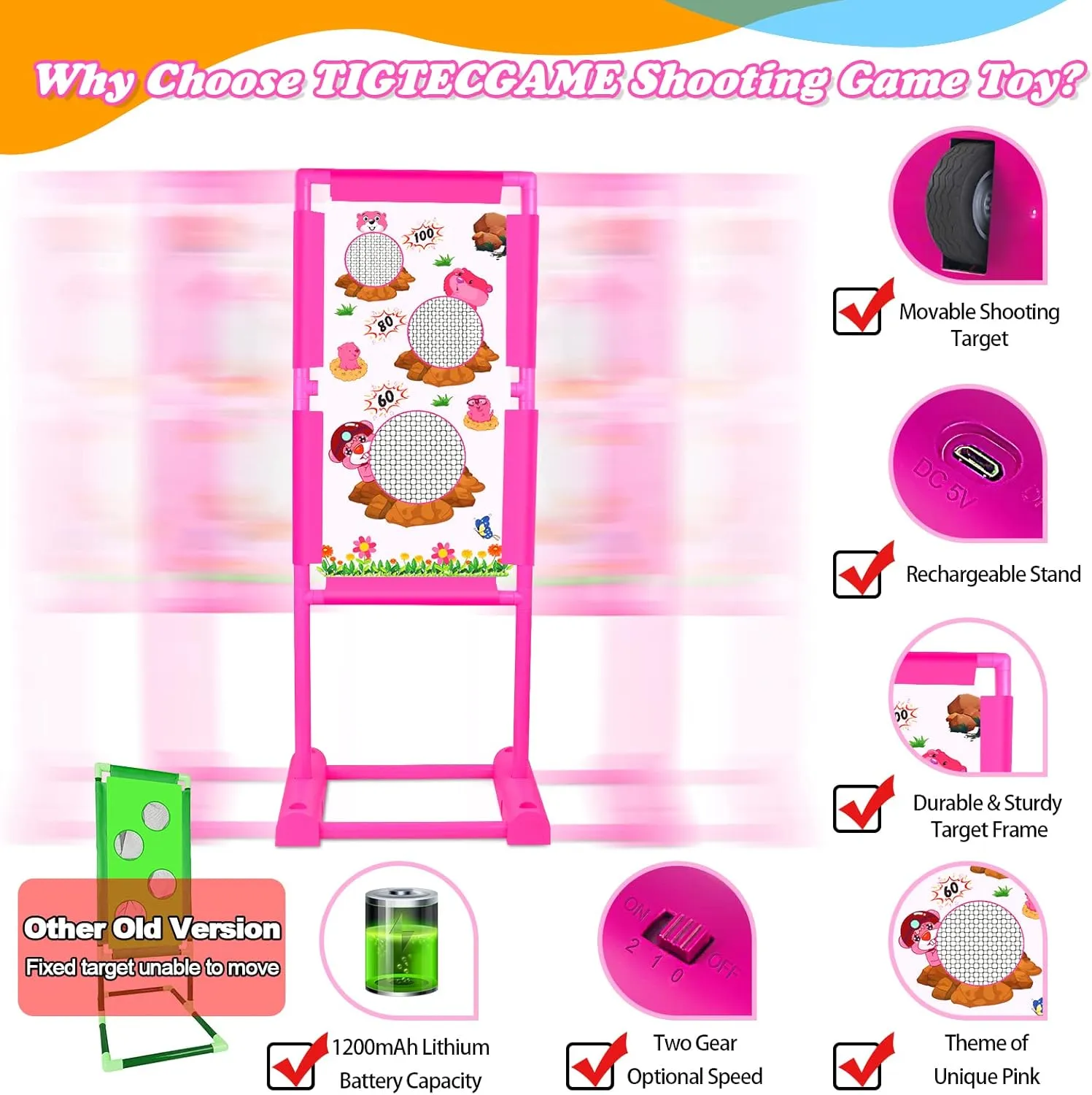 TIGTECGAME Upgraded Moving Shooting Game Toy for Boy Girl Age of 5 6 7 8 9 10 11 12 Years Old Includes Shooting Target & 2 Blaster Guns & 18 Foam Balls - Ideal Christmas Birthday Gift for Kids