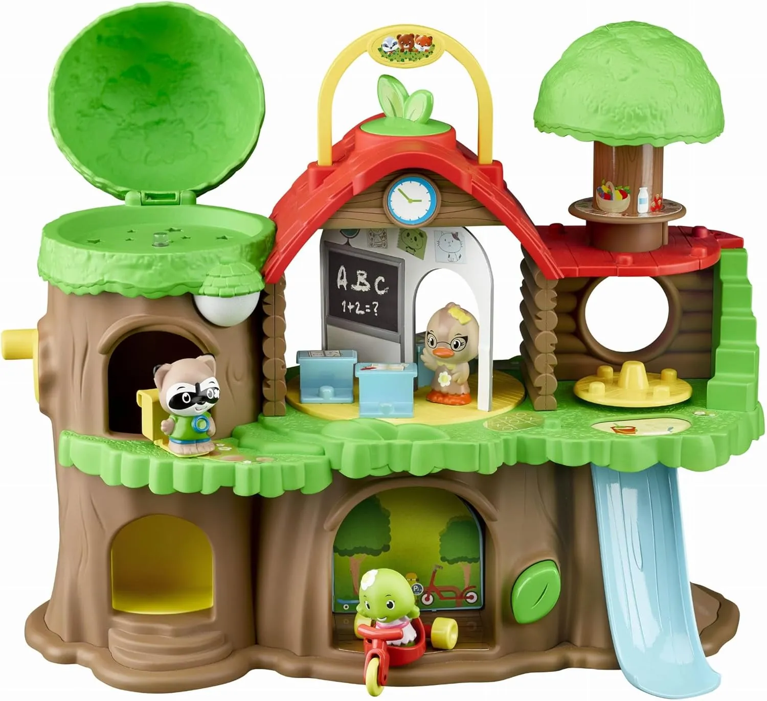 Timber Tots: The Klorofil's Schoolhouse - 13pc Nature Toy Playset, 3 Animal Figurines & Accessories, Rotate-Snap-Crank Features, Kids & Toddlers 18Mo 