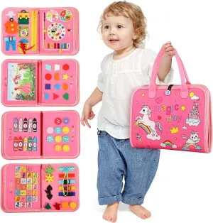 Toddler Busy Board，Busy Book Montessori Toys，Toys for 3 Year Old Girl Birthday Gift，Sensory Bins Toys，Learning Toys，Preschool Learning Activities Book Airplane Travel Essential Kid Toys