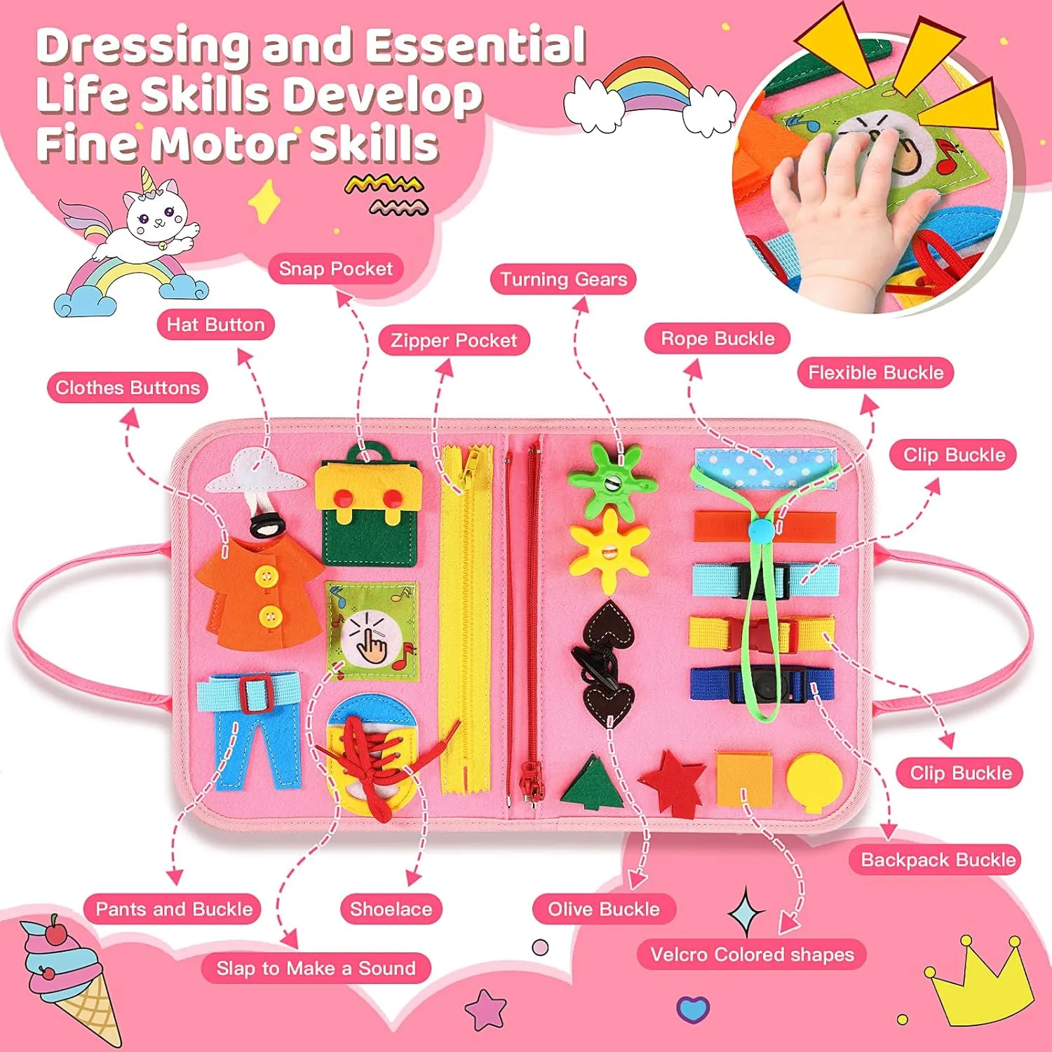 Toddler Busy Board，Busy Book Montessori Toys，Toys for 3 Year Old Girl Birthday Gift，Sensory Bins Toys，Learning Toys，Preschool Learning Activities Book Airplane Travel Essential Kid Toys