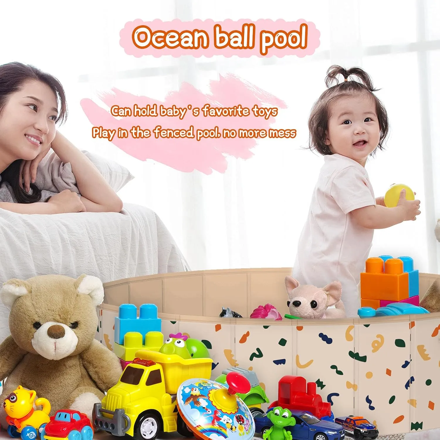 Toddler Sand and Water Table - Foldable and Portable Ball Pit, Small Sandbox and Baby Sensory Play Activity Center Ideal for Game Room, Pet Bathing and Summer Fun 32 * 8 Inches