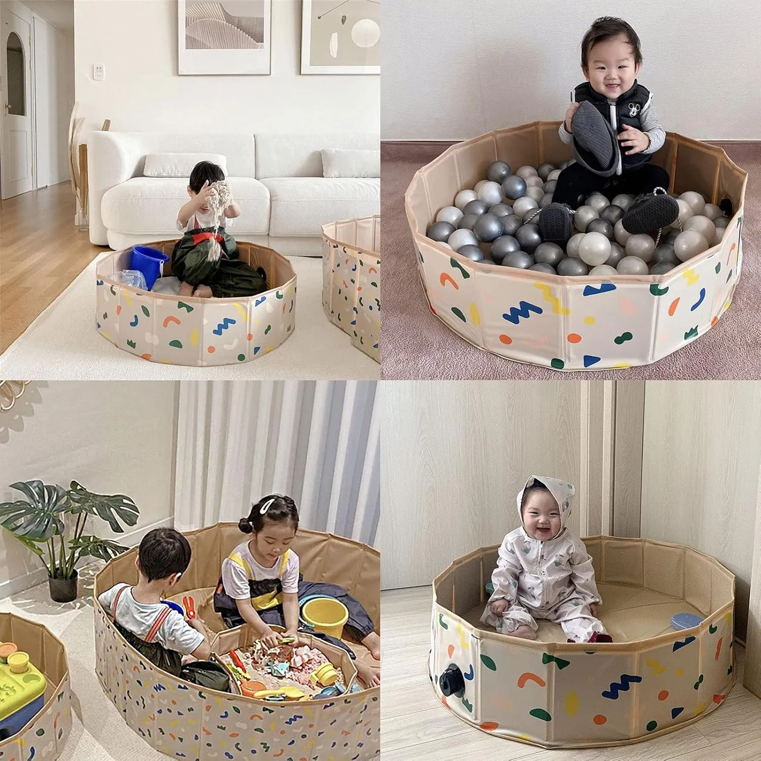 Toddler Sand and Water Table - Foldable and Portable Ball Pit, Small Sandbox and Baby Sensory Play Activity Center Ideal for Game Room, Pet Bathing and Summer Fun 32 * 8 Inches