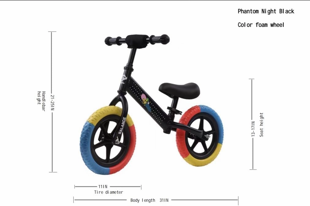 Toddler Balance Bike, Pedal-Less Child Balance Bike with Adjustable seat and Handlebars, Toddler Riding Toy from 18 Months to 5 Years Old, Pedal-Less Bike, Colorful EVA Foam Tires., black.