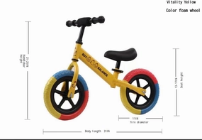 Toddler Balance Bike, Pedal-Less Child Balance Bike with Adjustable seat and Handlebars, Toddler Riding Toy from 18 Months to 5 Years Old, Pedal-Less Bike, Colorful EVA Foam Tires., yellow.
