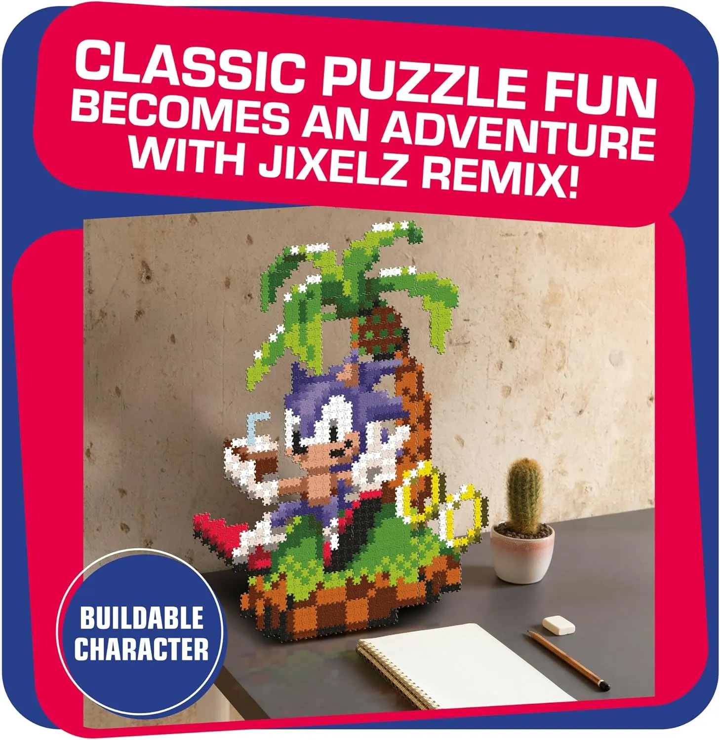 TOMY Jixelz Remix Sonic The Hedgehog Craft Kit - Sonic and Ring - No Heat or Water Required - Pixel Art Gaming Room Decor - Video Game Collectibles - 700  Pieces - Ages 8 Years and Up