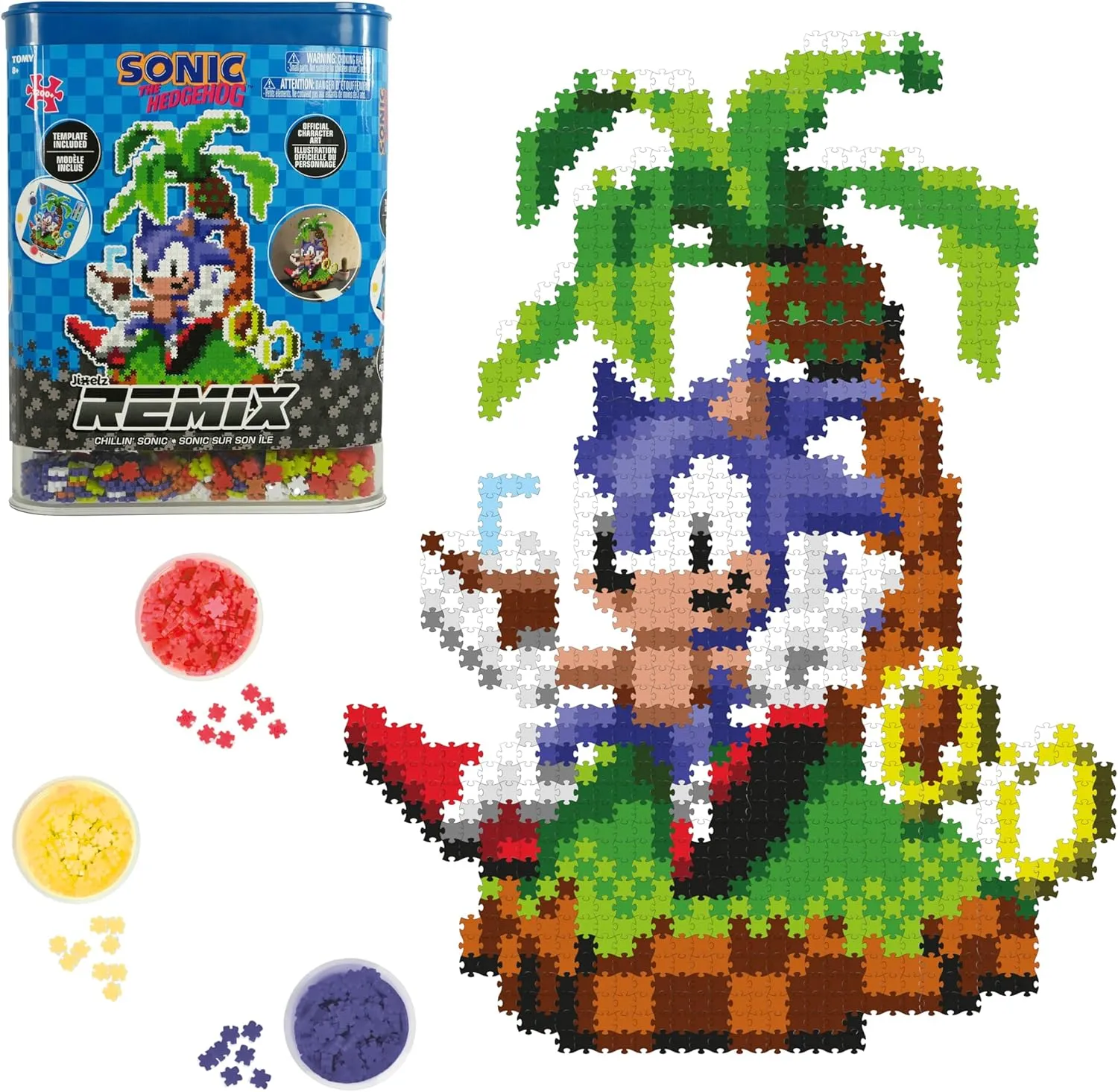 TOMY Jixelz Remix Sonic The Hedgehog Craft Kit - Sonic and Ring - No Heat or Water Required - Pixel Art Gaming Room Decor - Video Game Collectibles - 700  Pieces - Ages 8 Years and Up