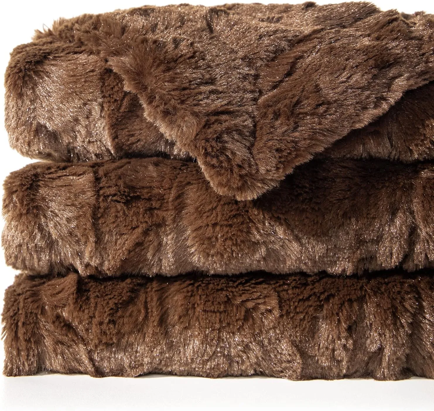 TOONOW Faux Fur Luxury Throw Blanket,Double Side Soft Fluffy Shaggy Fuzzy Blanket for Couch Sofa Bed (Brown, Throw)