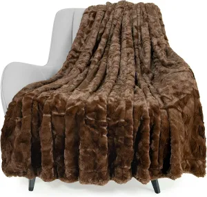 TOONOW Faux Fur Luxury Throw Blanket,Double Side Soft Fluffy Shaggy Fuzzy Blanket for Couch Sofa Bed (Brown, Throw)