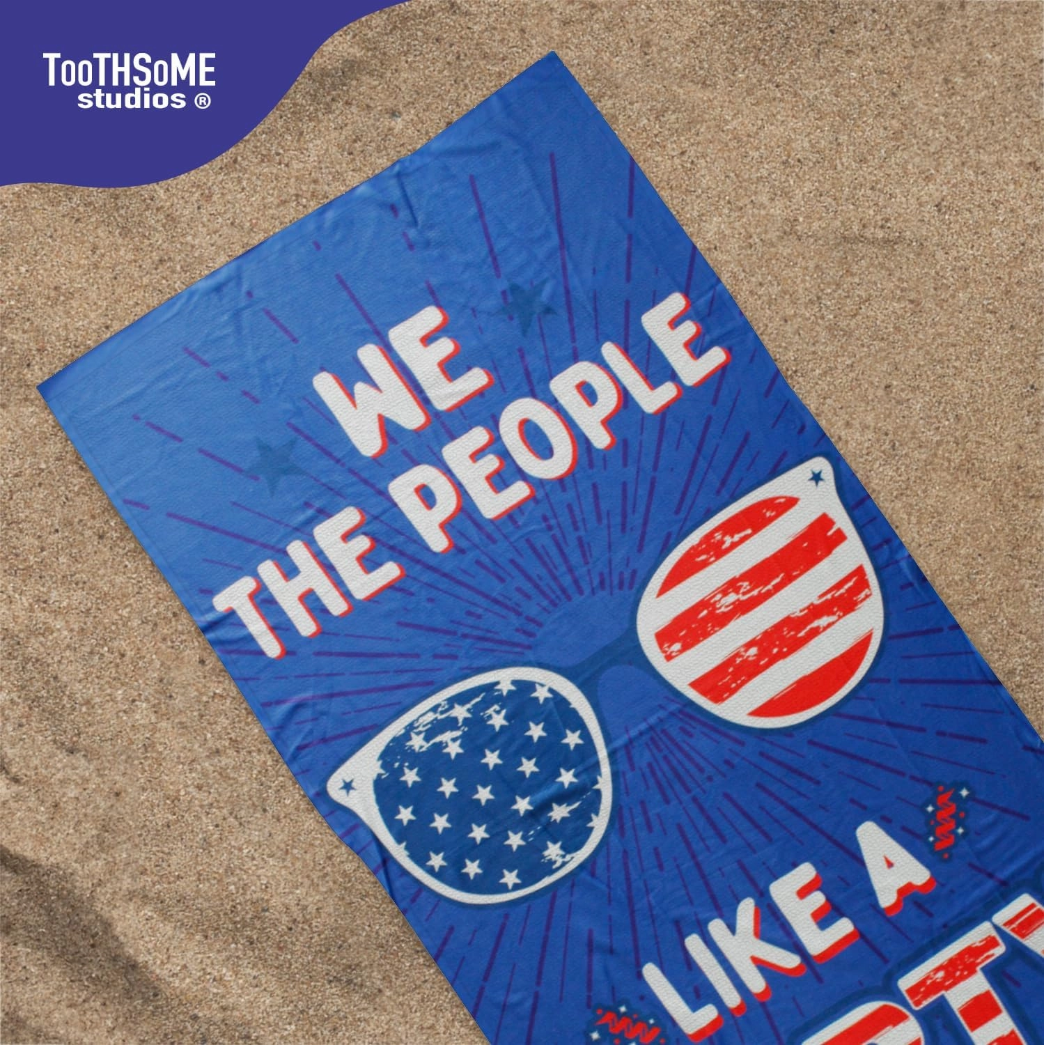 Toothsome Studios We The People Like A Party 31.5" x 63" Patriotic Oversized Microfiber Beach Towel USA America Quick Dry Pool Travel Cruise Camping Essentials (WeThePeople)