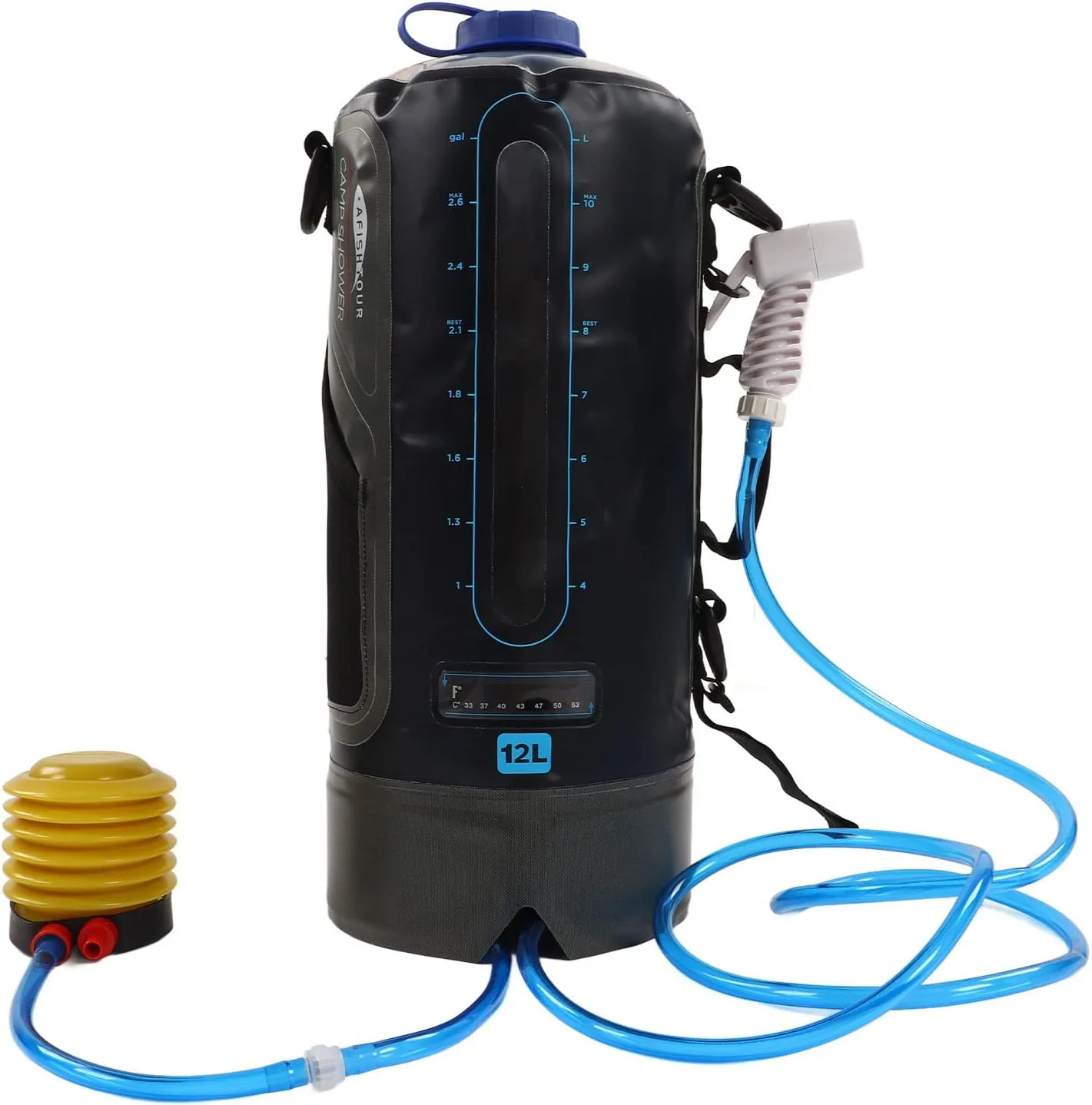 Topyond Camping Shower Bag,12L Capacity Portable Shower Bag with Pump and Water Tube for Outdoor Backpacking,Outdoor Water Storage Bags Camping Accessories for Camping, Beach, Hiking, Climbing