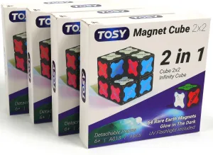 TOSY Magnet Cube 2x2-8 Blocks, 2 in 1 Toy: 2x2x2 Puzzle Cube and Customizable Infinity Cube, Glowing, UV Flashlight Accessory, Fidget/Sensory/STEAM Magnet Tiles Toy, 4-Pack