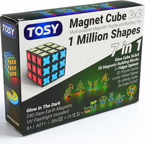 TOSY Magnet Cube 3x3 - 240 Magnets, 30 Blocks, 7in1 Toy: 4th of July Decorations, Puzzle Cube, STEM Building Blocks, Transformable Fidget Spinner, Infinity Cube, Magnet Tiles, UV Flashlight, Glowing