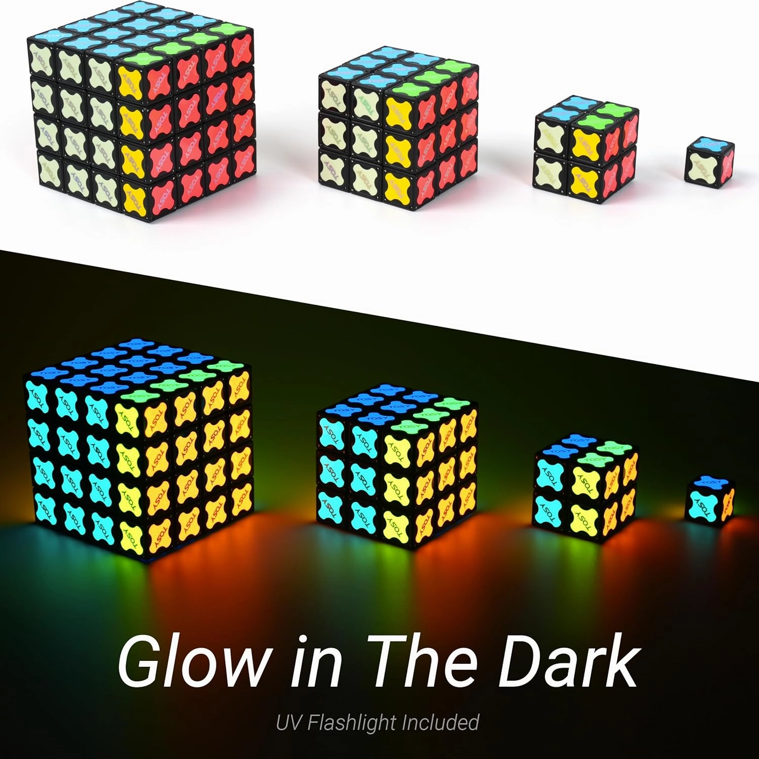 TOSY Magnet Cube 3x3 - 240 Magnets, 30 Blocks, 7in1 Toy: 4th of July Decorations, Puzzle Cube, STEM Building Blocks, Transformable Fidget Spinner, Infinity Cube, Magnet Tiles, UV Flashlight, Glowing