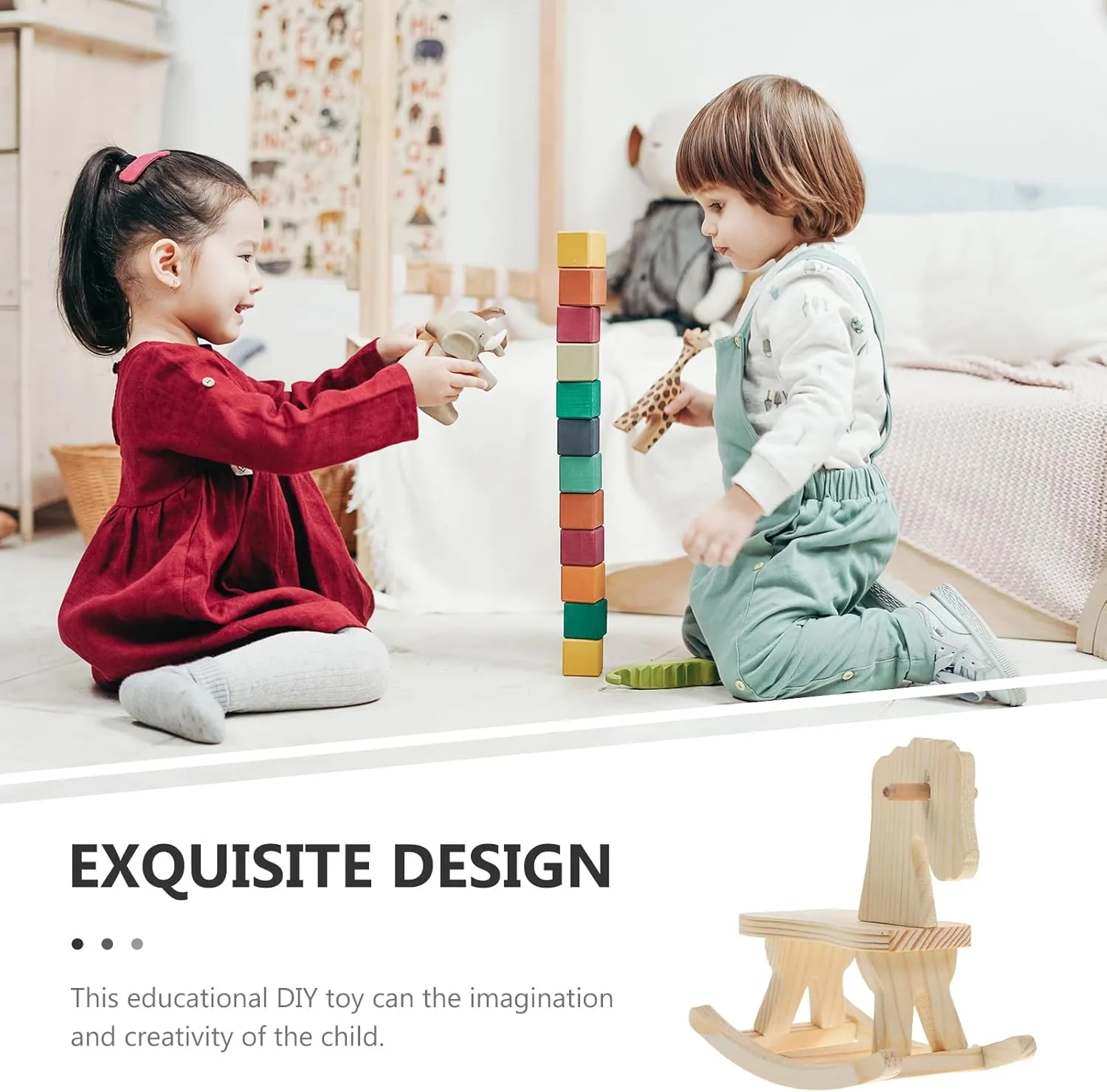 Totority Small Wooden Horse Toy DIY Wooden Horse 3 Sets DIY Wooden Horse Desktop Ornament Rocking Horse Ornament Wooden Horse Handicraft Statue