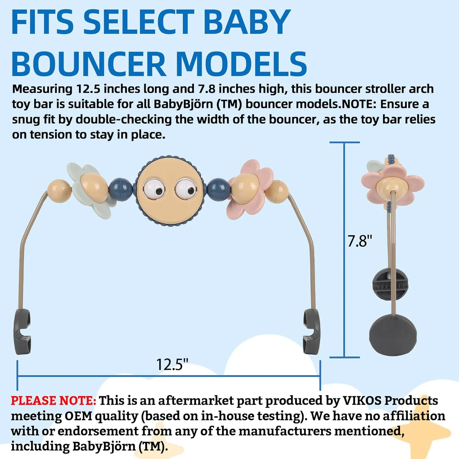 Toy Bar for Baby Bouncer Stroller Arch Googly Eyes Toy for Babies Car Seat, Babies Bouncer Accessory, Easy to Install & Baby-Safe Plastic - No Music & Short Handle