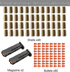 Toy Gun Pistols with Shell Ejection,Boys Girls Kids Blaster Shooting Gaming with Scope,80 PCS EVA Bullets,48 PCS Shells, 2 PCS Magazine, Gun Toy Model for Age 8 , Beige