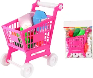 Toy Shopping Cart Trolley for Kids Hand Eye Coordination Training, Children Role Playing with Cute Design, Plastic Material