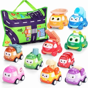 Toy Cars for 1 Year Old: 10 Pack Cute Vehicle with Playmat for 1 2 Year Old Boy Birthday Gift - Baby Toys 12-18 Months