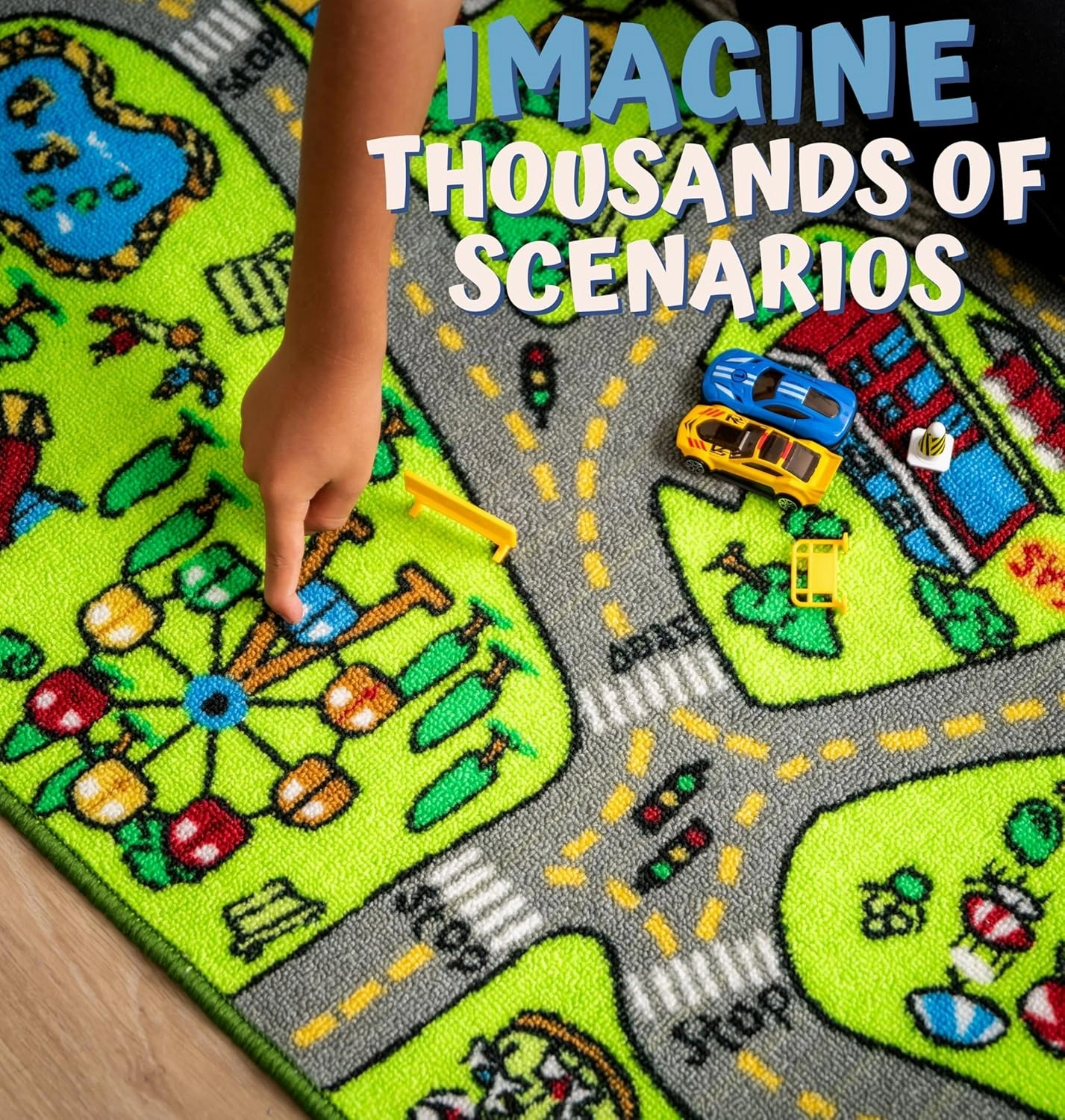 ToyVelt Kids Carpet Playmat Car Rug - Educational Road Traffic Carpet Multi Color Play Mat - Large 60” X 32” Best Kids Rugs for Playroom & Kid Bedroom - for Ages 3-12 Years Old