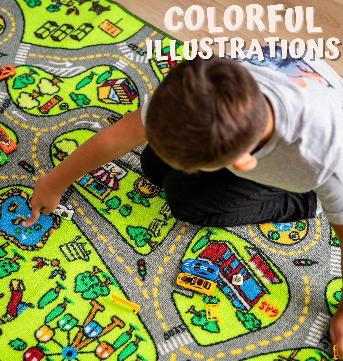 ToyVelt Kids Carpet Playmat Car Rug - Educational Road Traffic Carpet Multi Color Play Mat - Large 60” X 32” Best Kids Rugs for Playroom & Kid Bedroom - for Ages 3-12 Years Old